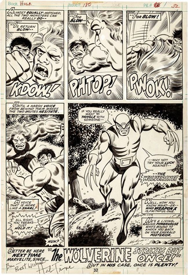 Wolverine Debut Incredible Hulk #180 Original Herb Trimpe Art