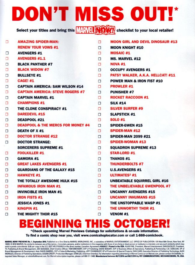 Marvel Now 2.0 October Checklist