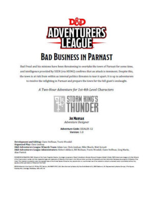 D&D Adventurers League: Bad Business in Parnast (Wizards of the Coast)