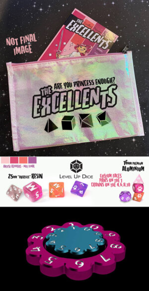 The Excellents Pencil Bag, Dice, and Tracker (9th Level Games)