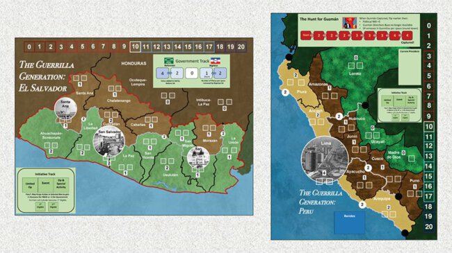 The Guerilla Generation El Salvador and Peru Boards (GMT Games)
